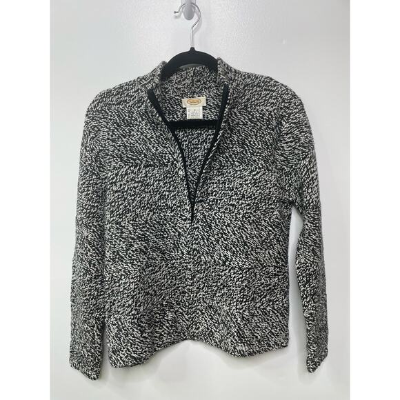 Talbot's Wool Blend Black White Zip Up Knit Cardigan Sweater Mock Turtleneck‎ S - Picture 2 of 11